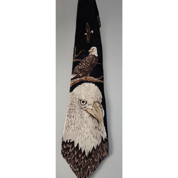 Vintage Bald Eagle Endangered Species Tie 100% Silk Necktie Made in USA - Picture 1 of 6